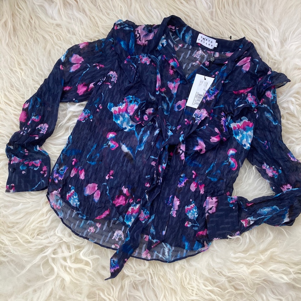 TANYA TAYLOR Silk Floral Print Blouse - Picture 2 of 15